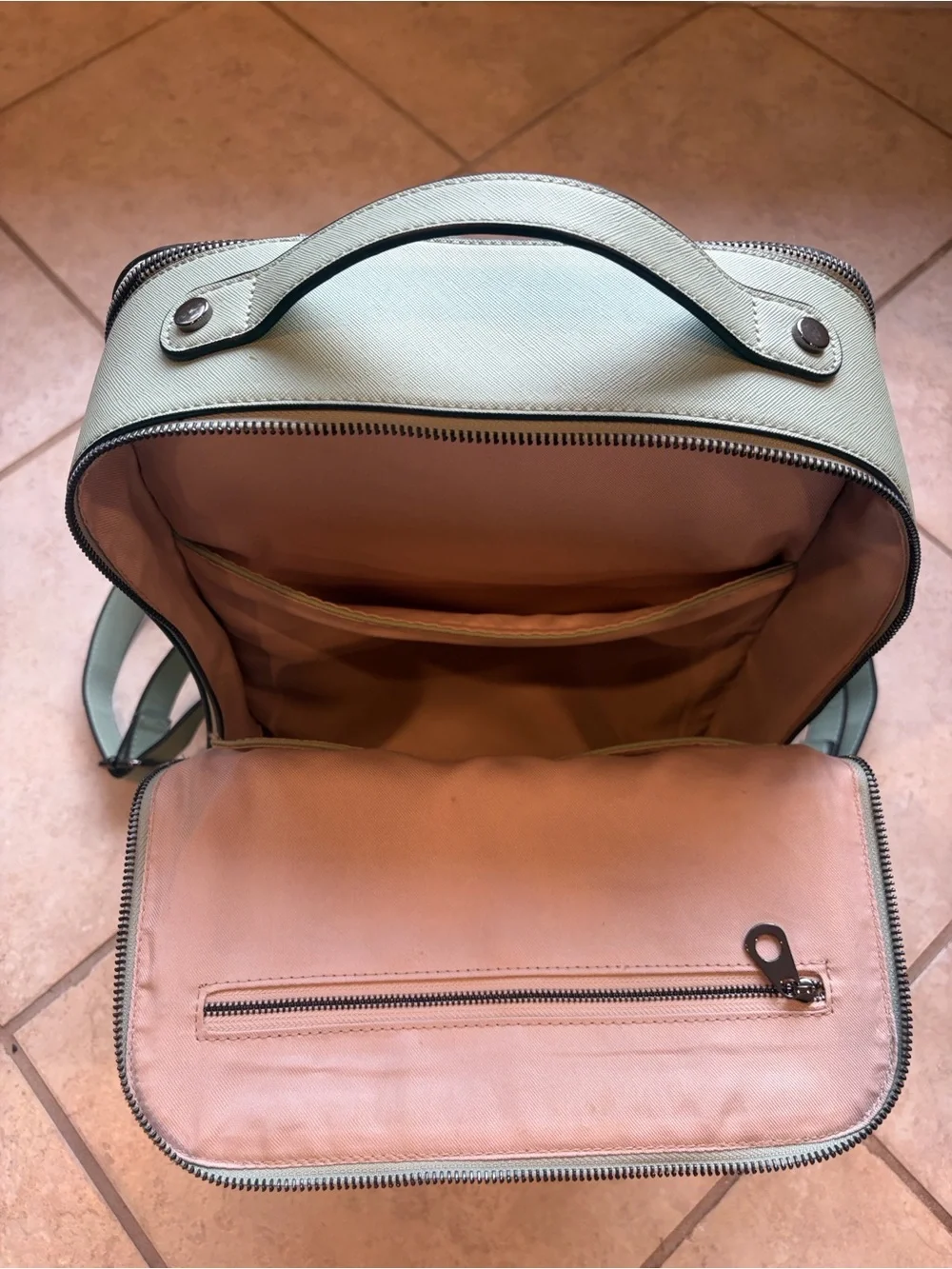 CALPAK Mint Green Leather Backpack
